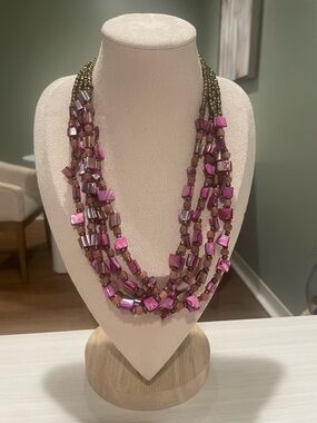 Multi-Strand Pink Shell Bead Necklace - Mother if Pearl